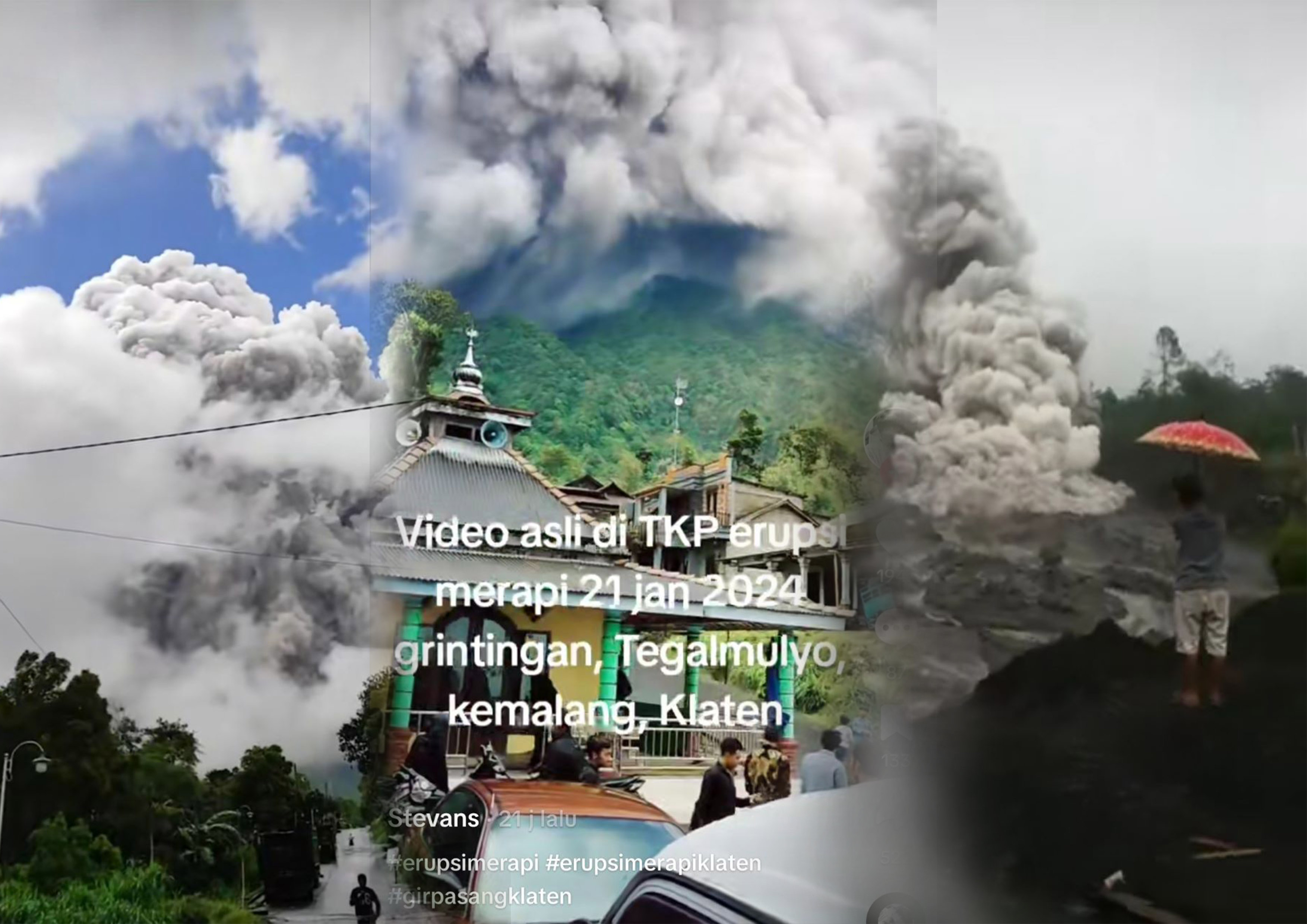 Erupsi Gunung Merapi, Minggu (22/1/2024) pukul 14.30 WIB, dilihat dari berbagai sudut wilayah Klaten.