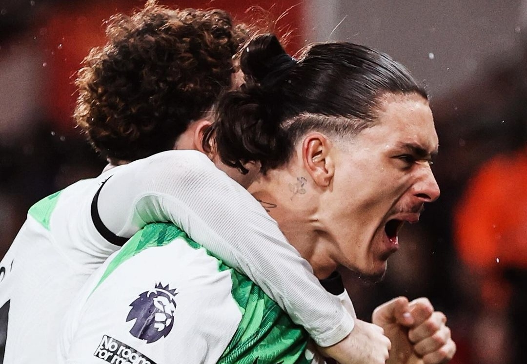 Selebrasi Darwin Nunez usai ciptakan gol keduanya dan membawa Liverpool menang 4-0 atas Bournemouth (ig liverpoolfc)