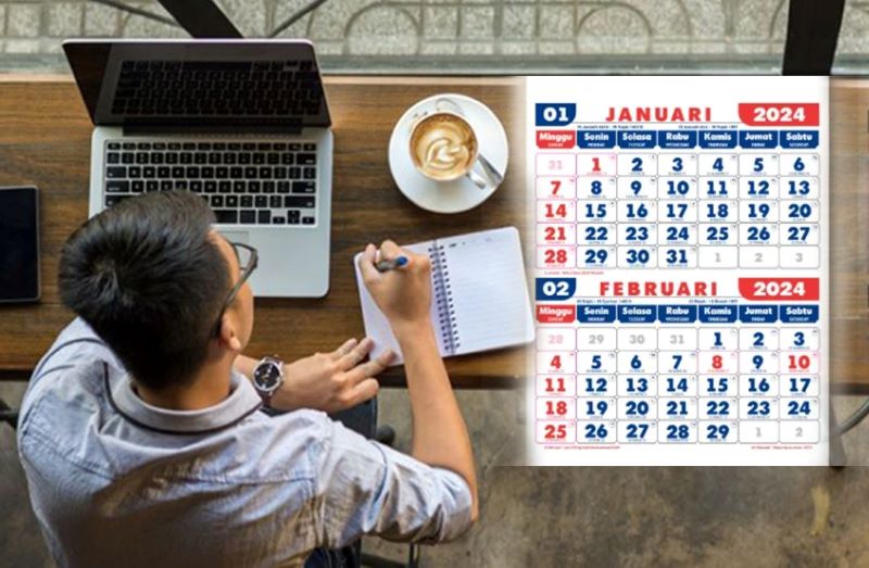 Ilustrasi seseorang sedang mengatur jadwal kegiatan bulan Februari 2024.