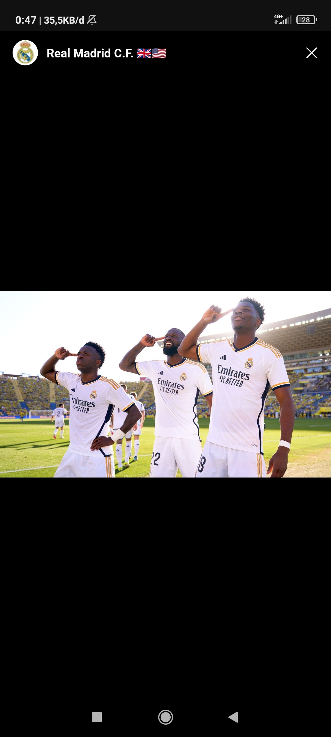 Selebrasi vinicius, rudiger dan tchouameni usai membalikkan keadaan menjadi 2-1 atas Las Palmas (real madrid)