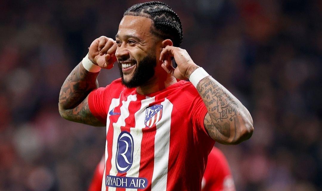 Selebrasi Memphis Depay usai jebol gawang Valencia (ig atleticodemadrid)