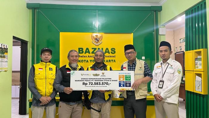 PEDULI : Waroeng Steak & Shake menyumbangkan Rp 72.583.570 melalui Baznas Kota Jogja untuk membantu krisis kemanusiaan di Palestina (24/01)