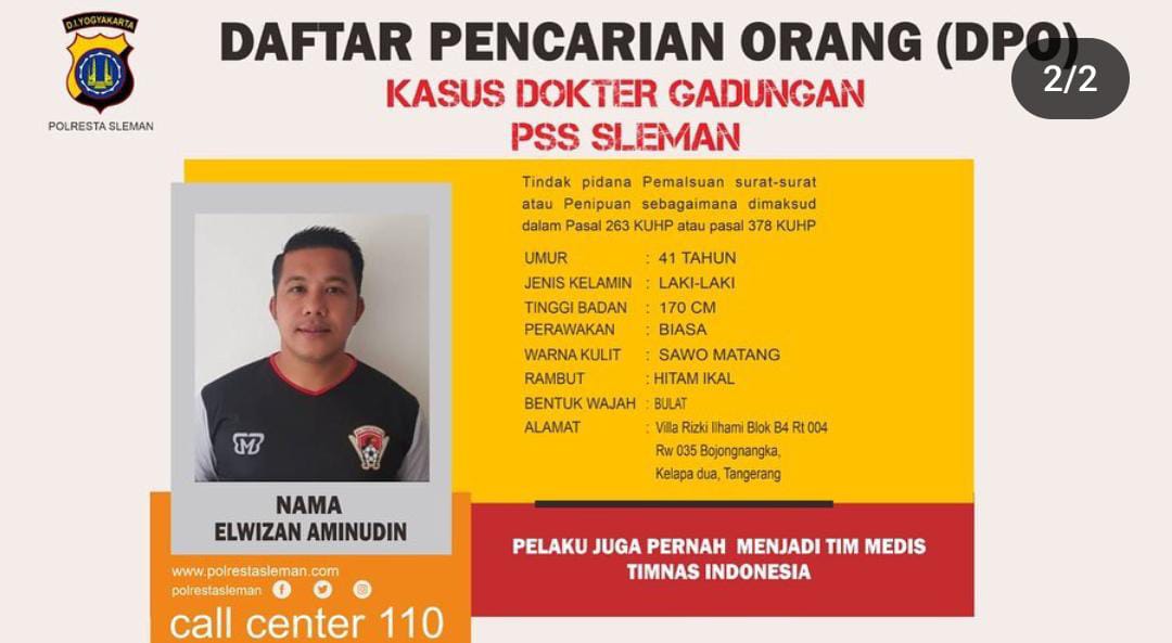 Dokter Gadungan Elwizan Aminudin yang kini berstatus daftar pencarian orang (DPO).