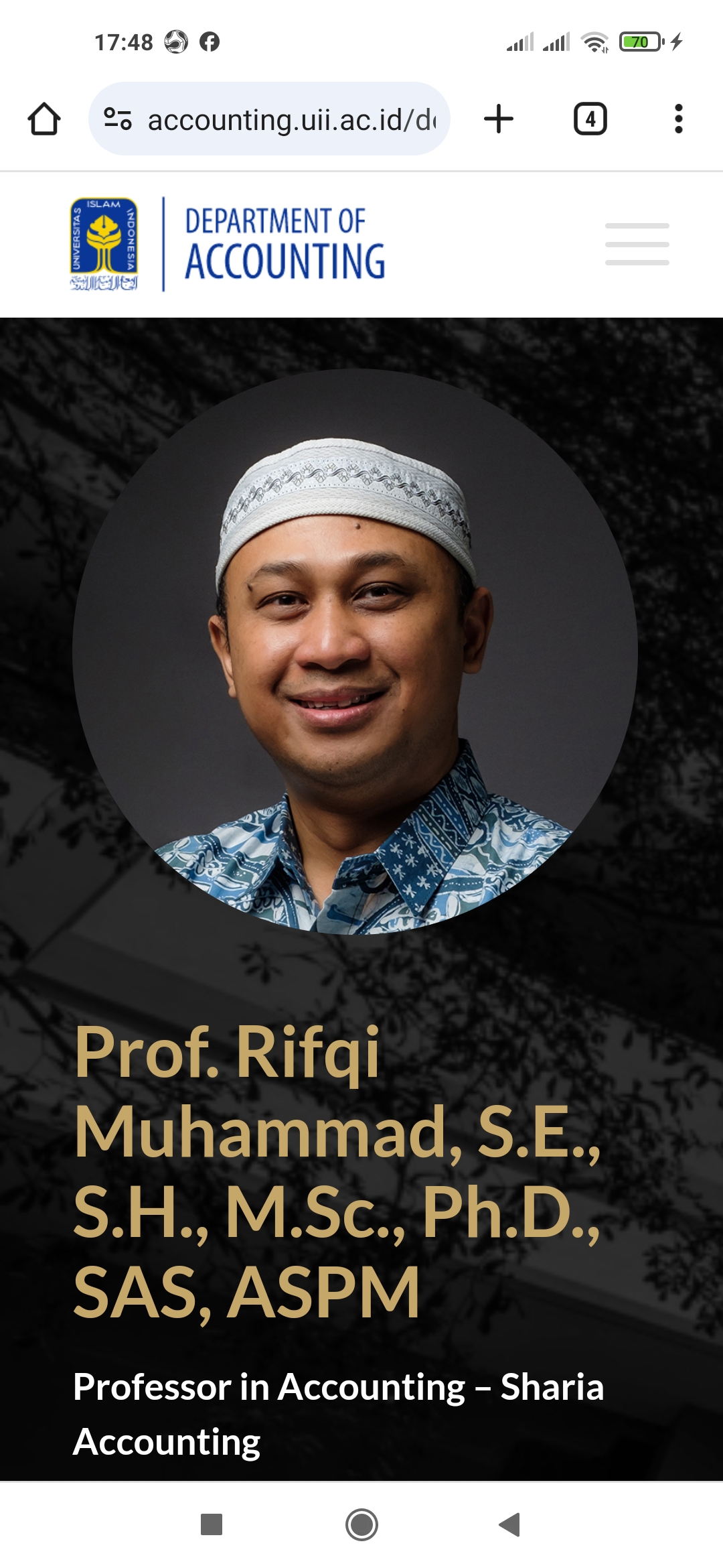 Pakar Bidang Ilmu Akuntansi Universitas Islam Indonesia (UII) Prof Rifqi Muhammad.
