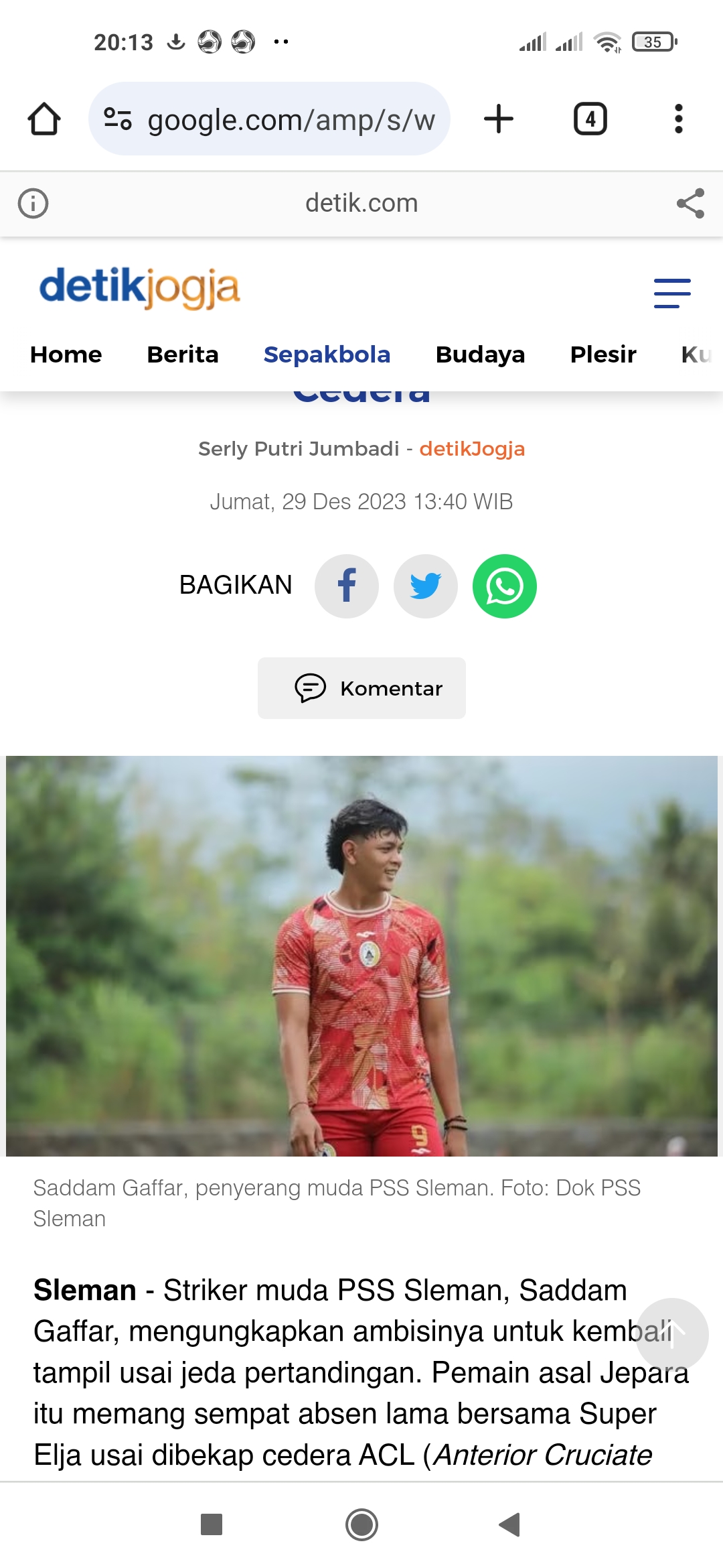 SEMANGAT: Saddam Gaffar berlatih bersama PSS Sleman.