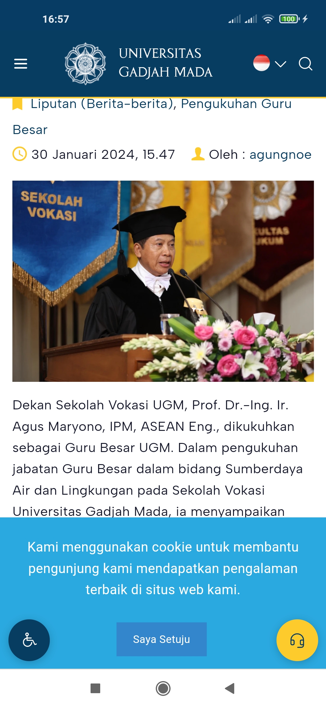 Guru Besar Sekolah Vokasi Universitas Gadjah Mada Bidang Sumberdaya Air dan Lingkungan Prof Dr Ing Ir Agus Maryono IPM ASEAN Eng.