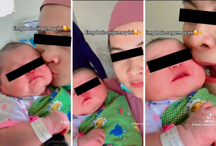 Viral! Video Bidan Cium Bayi Baru Lahir Sampai Ingin Digigit, Netizen Geram. Gambar : Kolase Foto Tangkapan Layar TikTok/@susantampubolon