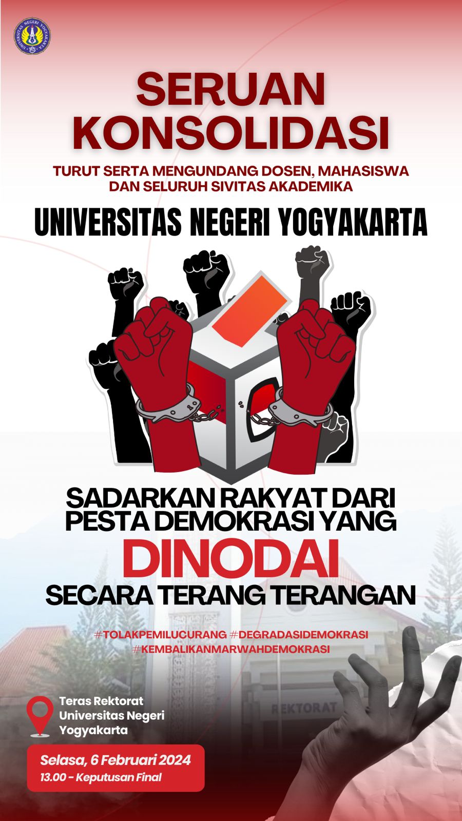 BERSAMA: Pamflet seruan pernyataan sikap yang gagal dilangsungkan di UNY karena bukan merupakan agenda resmi dari pihak universitas.