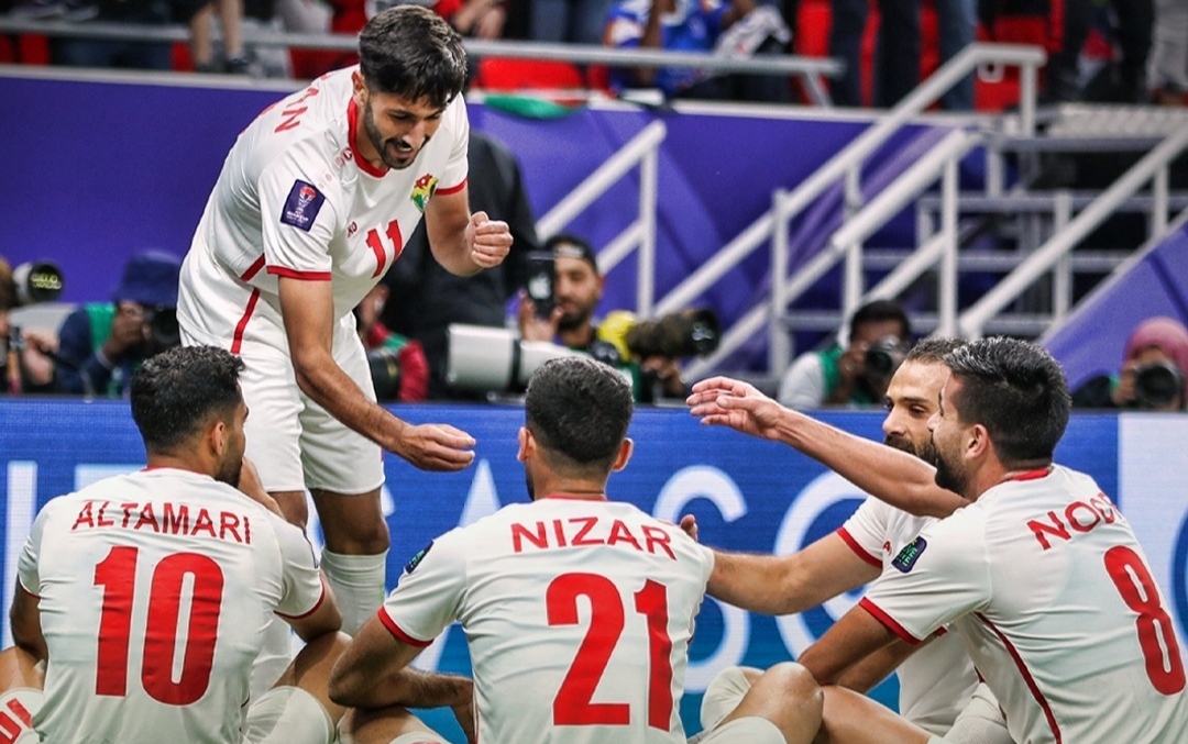 Selebrasi penggawa Yordania usai cetak gol ke gawang Korea Selatan (ig qatar2023)