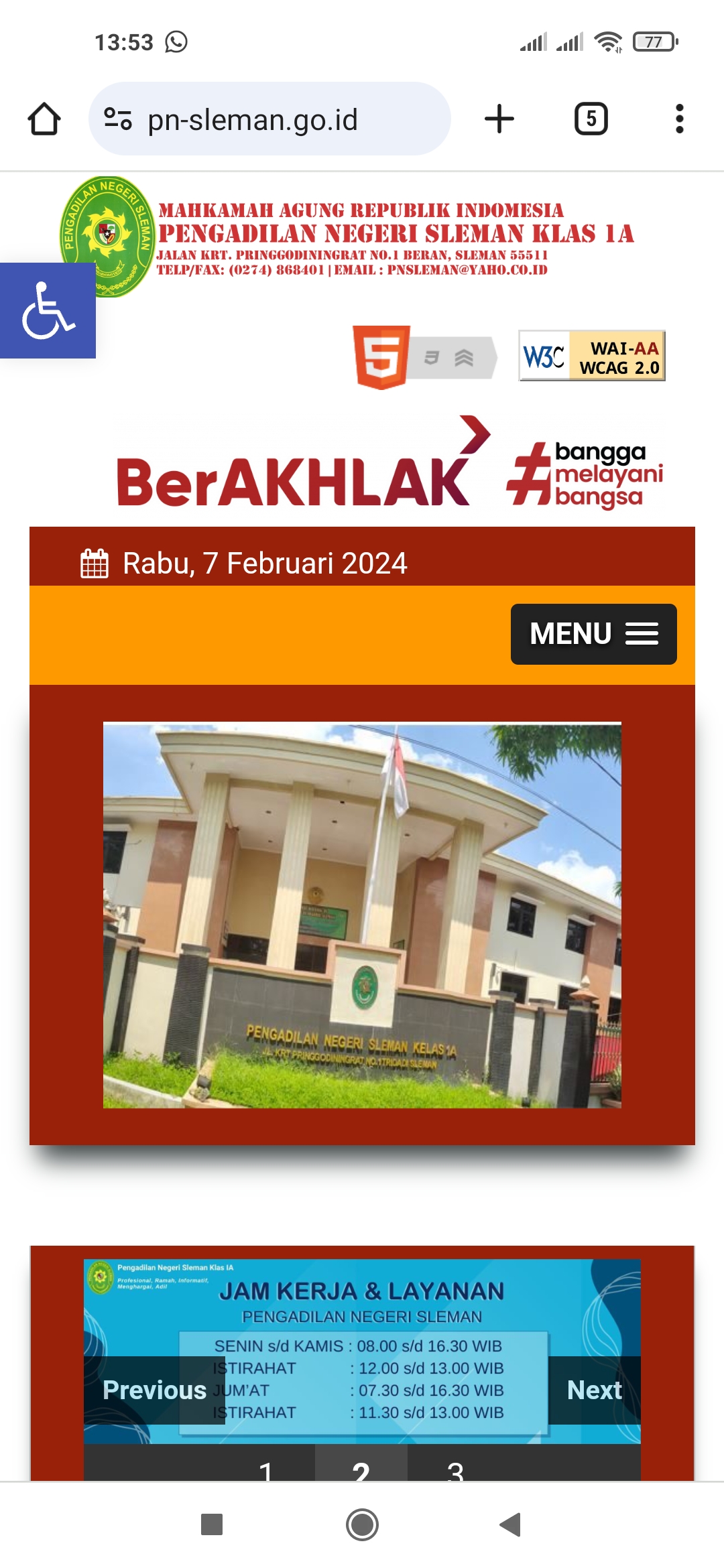 SEMANGAT: Kantor Pengadilan Negeri Sleman.