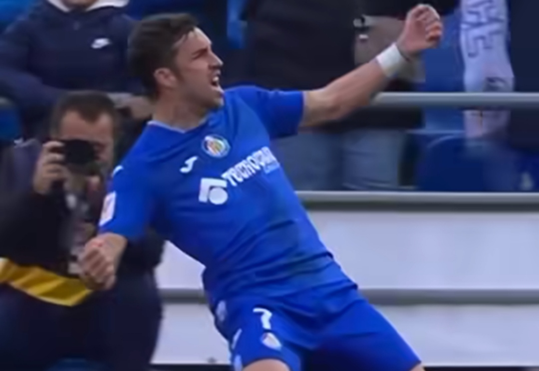 Selebrasi Jaime Mata usai cetak gol kemenangan Getafe atas Celta Vigo di menit akhir pertandingan (ig getafe)