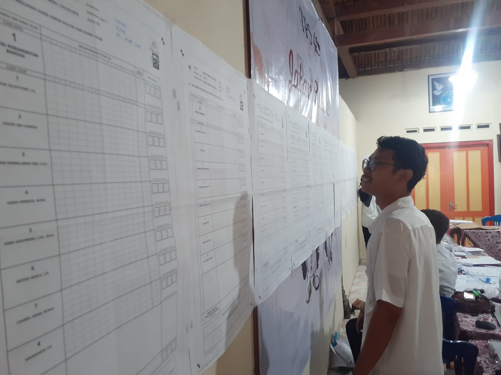LANCAR: Suasana di TPS 40 Padukuhan Jaban, Tridadi, Sleman, Rabu (14/2) sore. Di lokasi itu pasangan calon Prabowo-Gibran unggul dibandingkan pasangan lain.