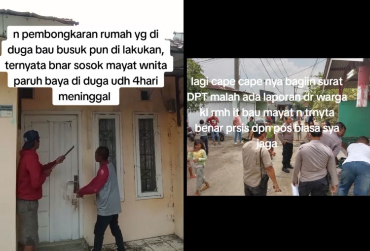Petugas KPPS Karawang Temukan Mayat Wanita Paruh Baya, Diduga Sudah 4 Hari Meninggal Dunia. Gambar : Kolase Tangkapan Layar TikTok/@gumswidjaya0607