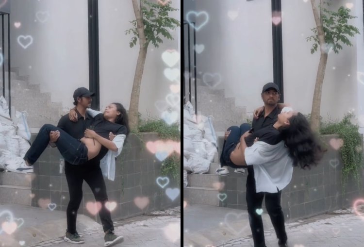 Bikin Ngakak, Arya Saloka Buat Parodi Aksi Viral Wanita Digendong Mayor Teddy. Gambar : Kolase Tangkapan Layar Tiktok/@salokaarya27