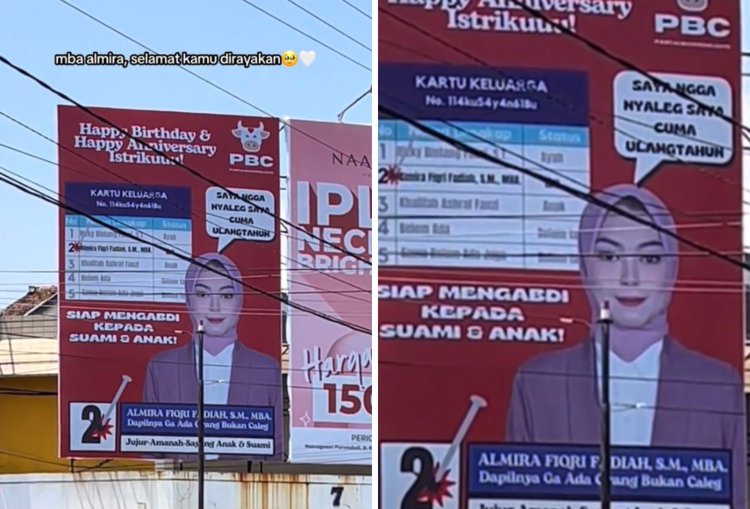 Viral! Suami Bikin Baliho Ala Caleg untuk Ucapkan Ulang Tahun ke Istri. Gambar : Tangkapan layar Tiktok/awhehe