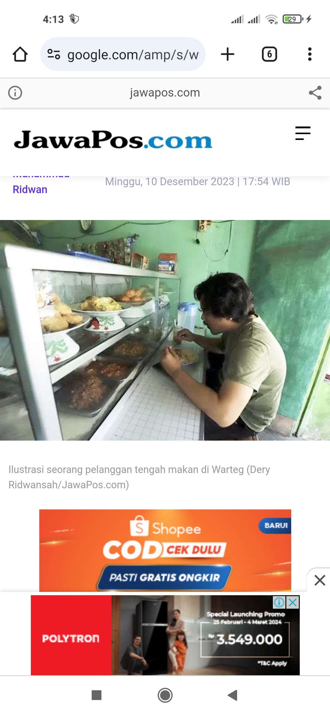 Ilustrasi seorang pelanggan tengah makan di warteg.
