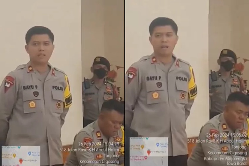 TERBUKA: Sosok Kompol Bayu Purdantono saat sampaikan permintaan maaf.