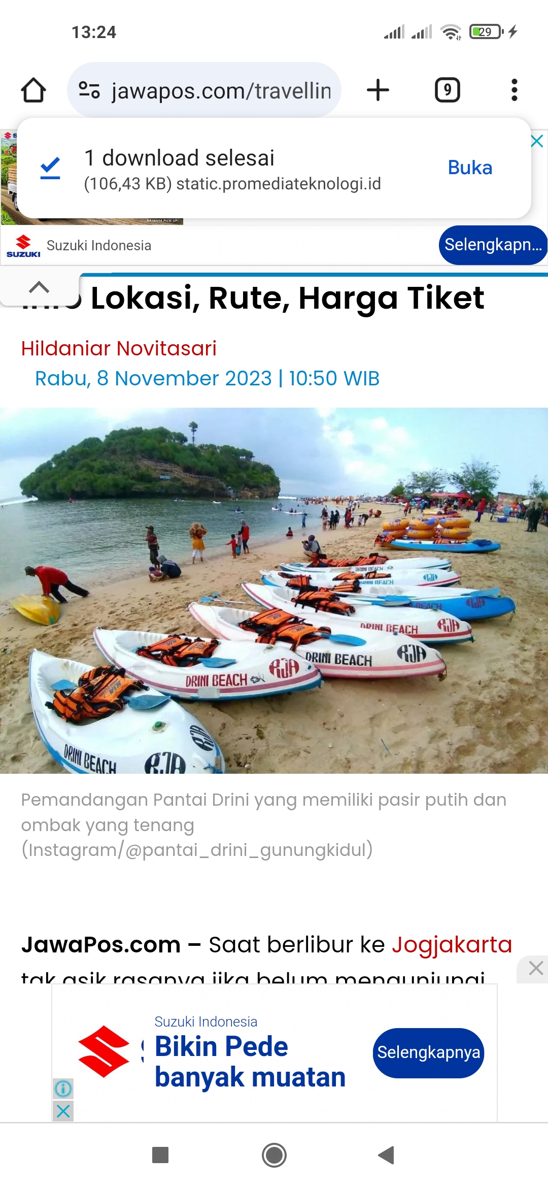 INDAH: Pemandangan Pantai Drini yang memiliki pasir putih dan ombak yang tenang.(Instagram/@pantai_drini_gunungkidul)