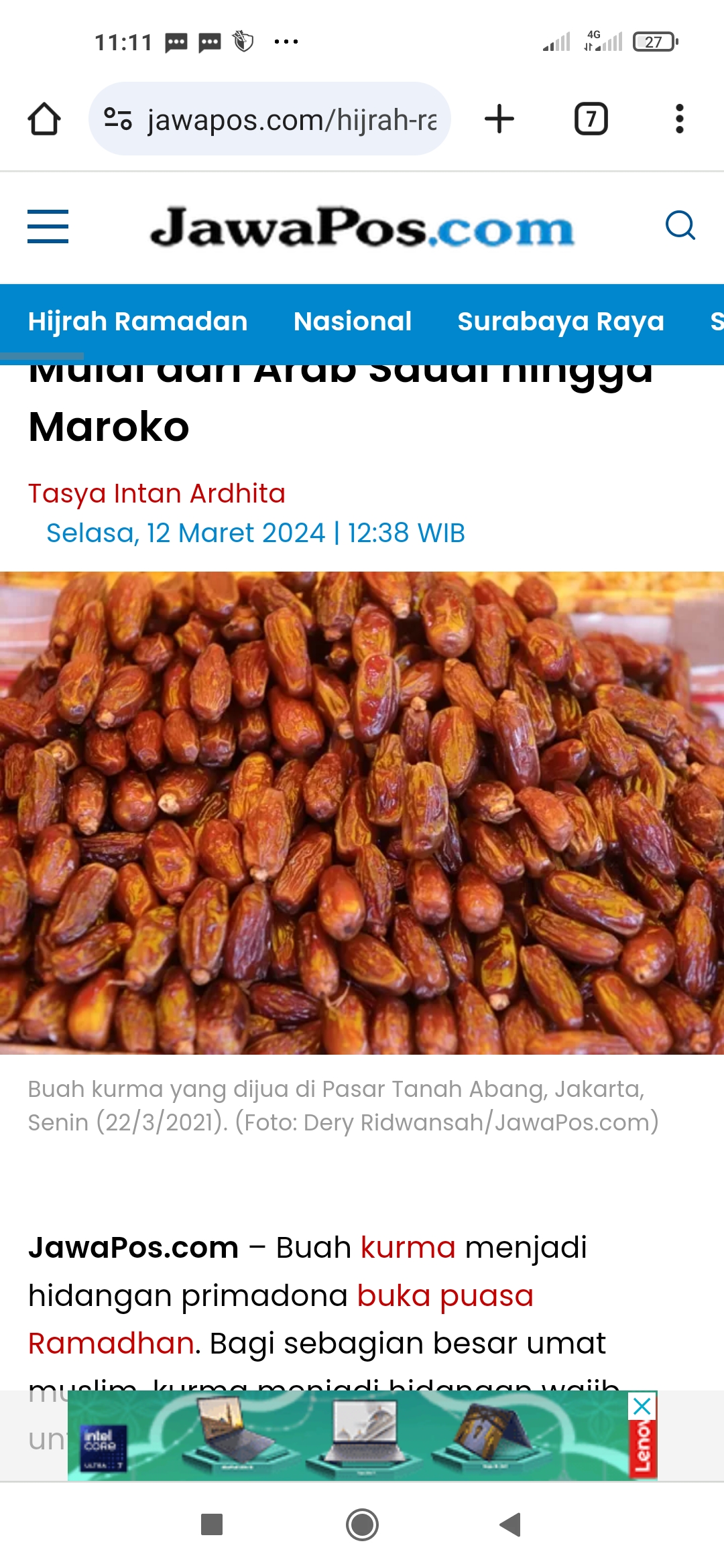 MANIS: Buah kurma yang dijua di Pasar Tanah Abang, Jakarta.