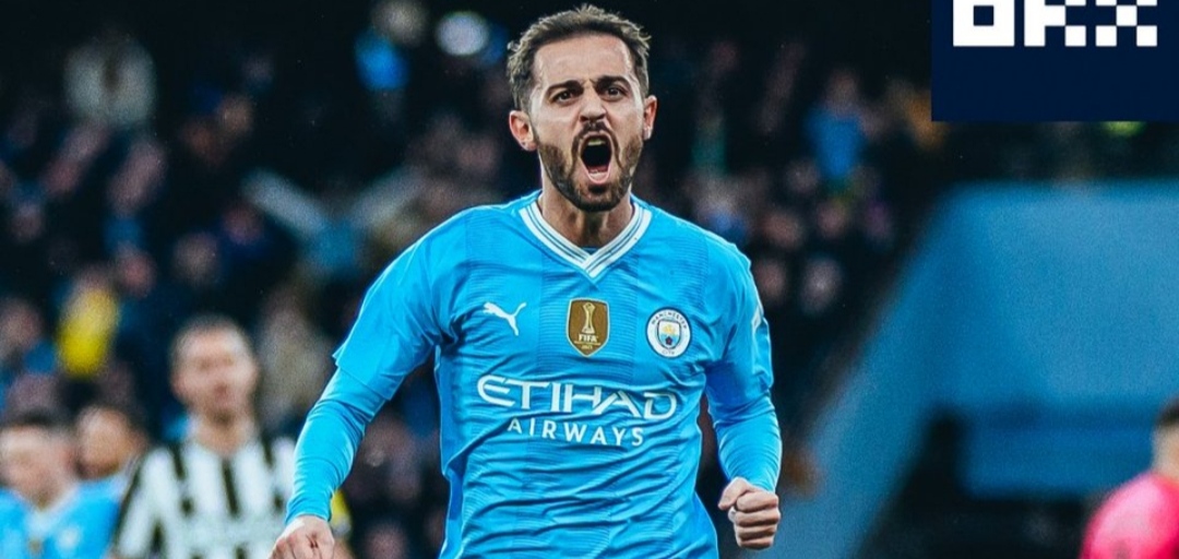 Selebrasi Bernardo Silva usai cetak dua gol ke gawang Newcastle United bagi Manchester City di FA Cup