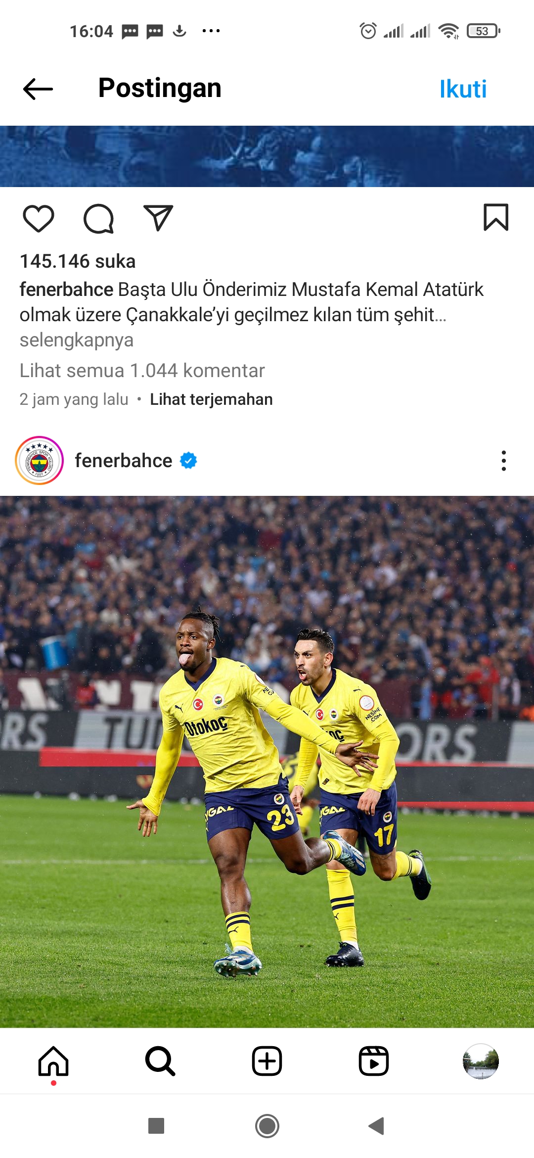 UNGGUL: Laga Fenerbahce menghadapi tuan rumah Trabzonspor.