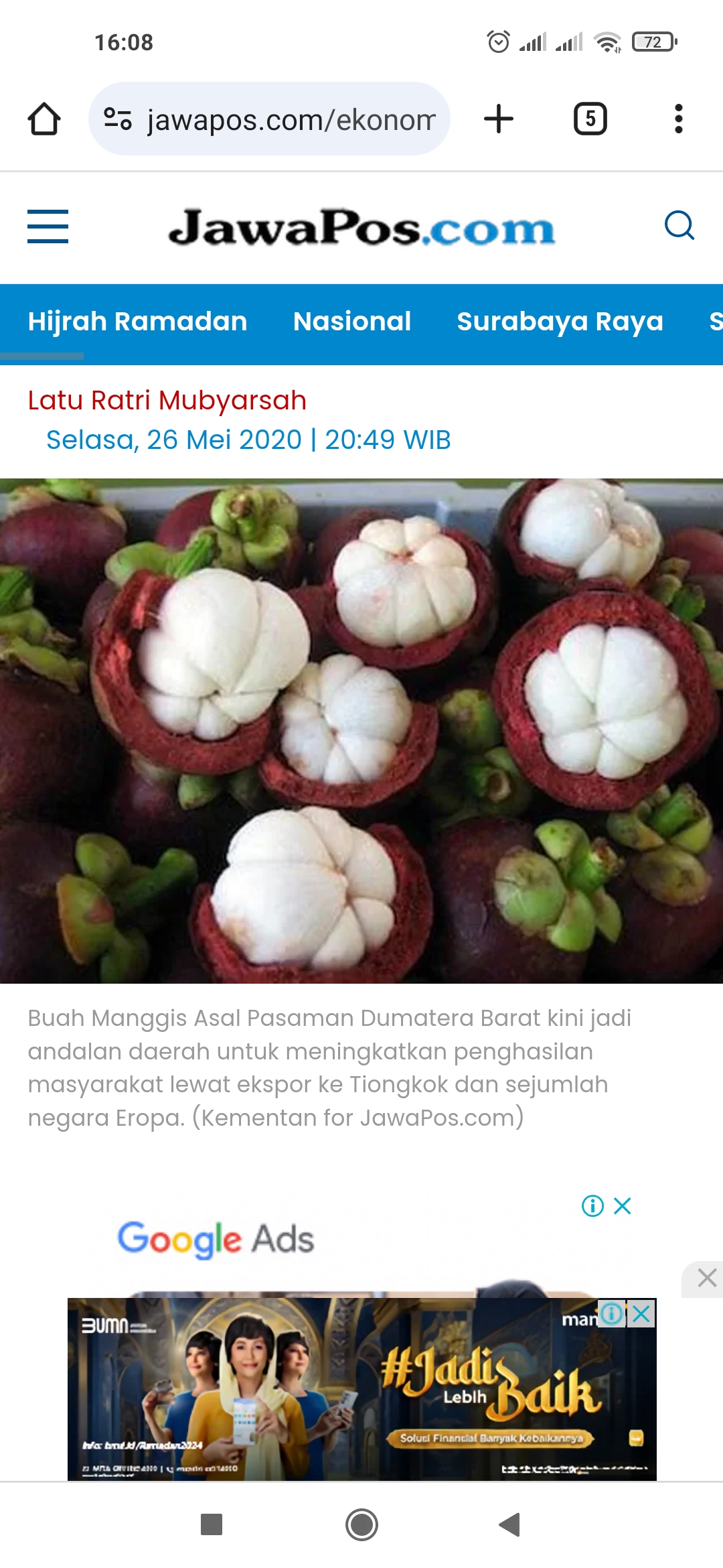 Ilustrasi buah manggis. (Dok Kementan)