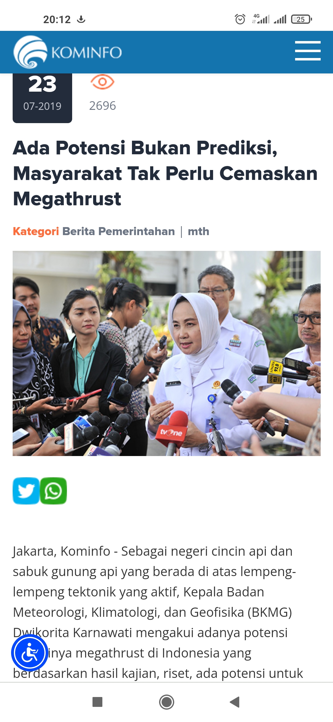 SIAGA: Kepala Badan Meteorologi, Klimatologi, dan Geofisika (BMKG) Dwikorita Karnawati. (Kominfo)