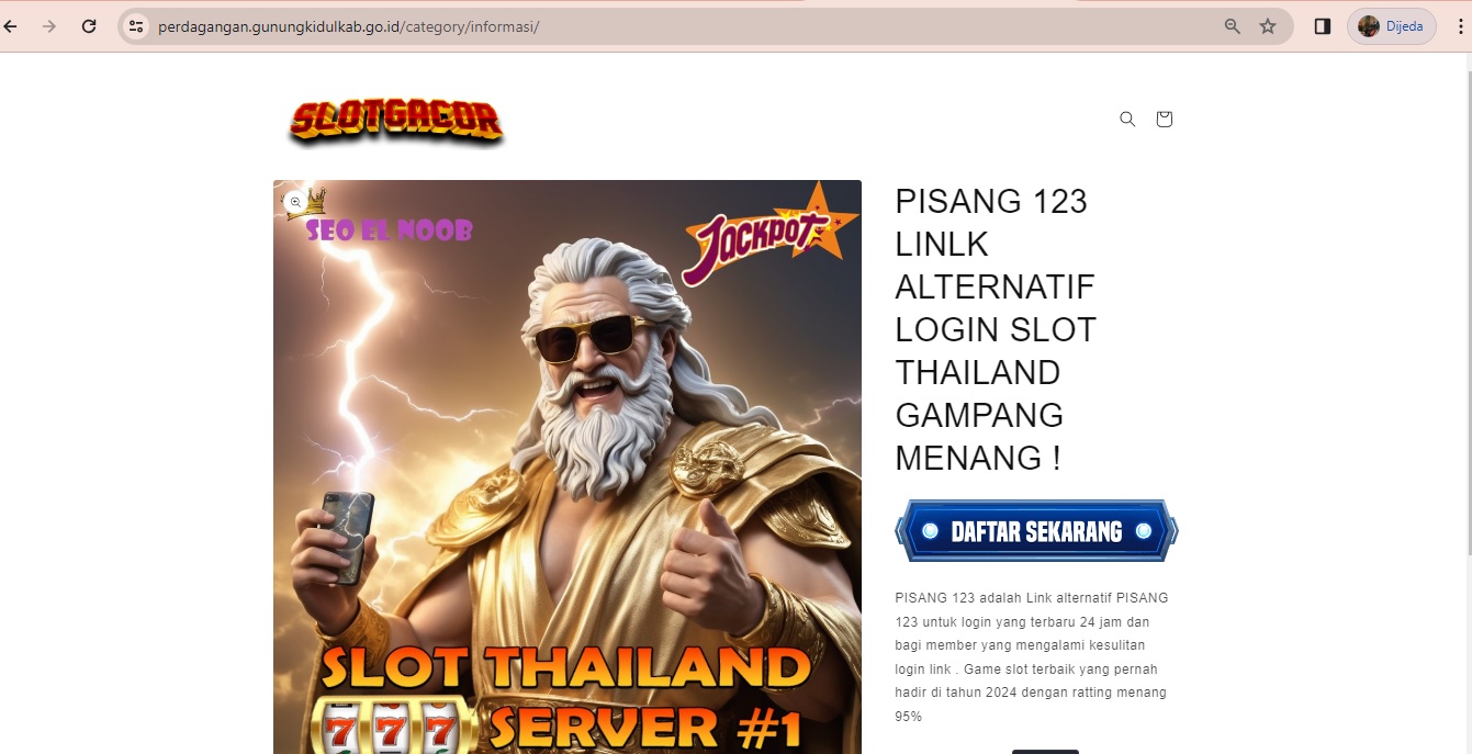 Tampilan website Dinas Perdagangan Kabupaten Gunungkidul yang diretas jadi situs judi online
