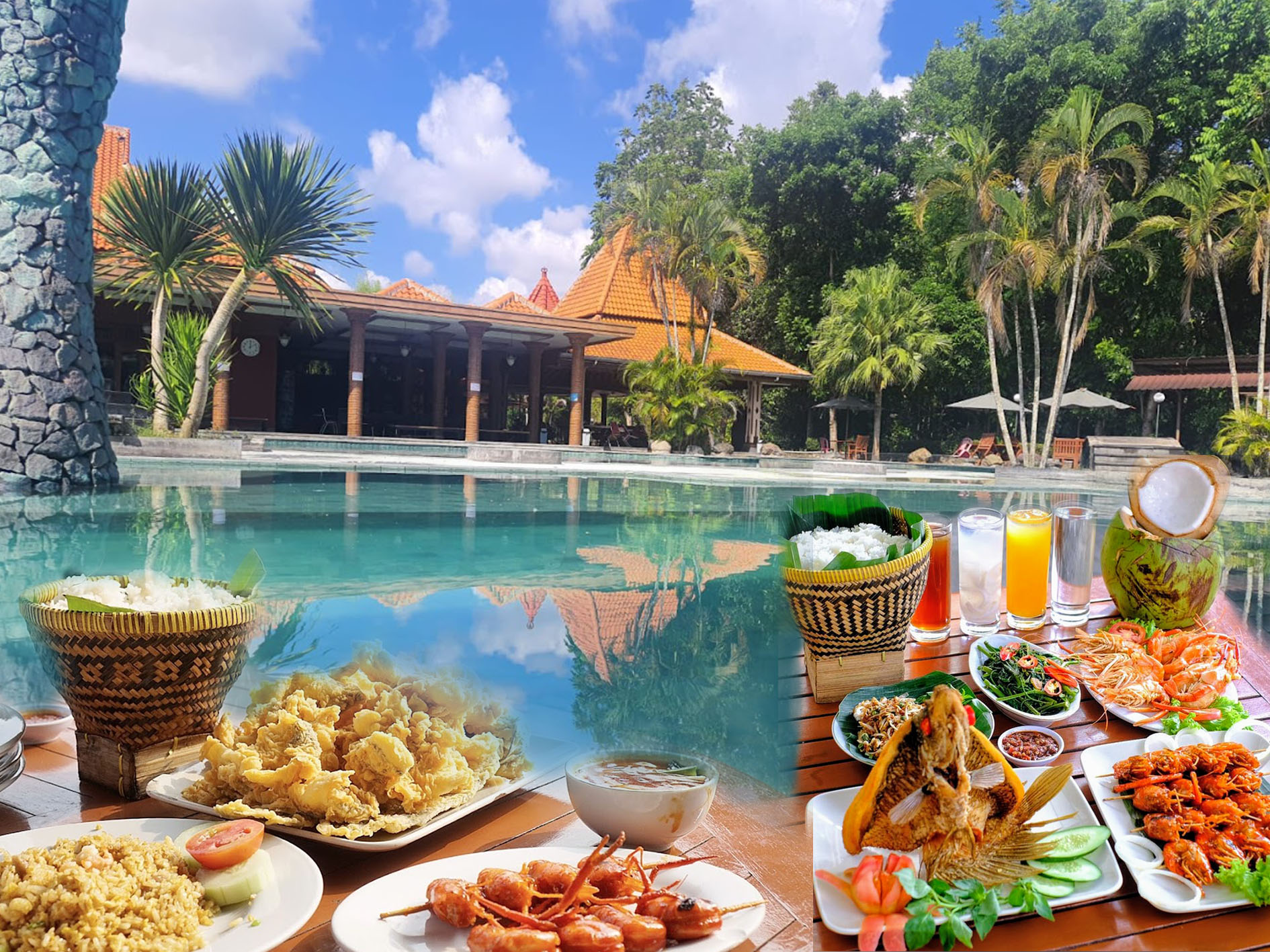 Tempat Makan Banyu Mili Resto di Jalan Nusa Indah, Kwarasan, Nogotirto, Kecamatan Gamping, Kabupaten Sleman, DIY. Rekomendasi tempat bukber estetik yang wajib kamu kunjungi.