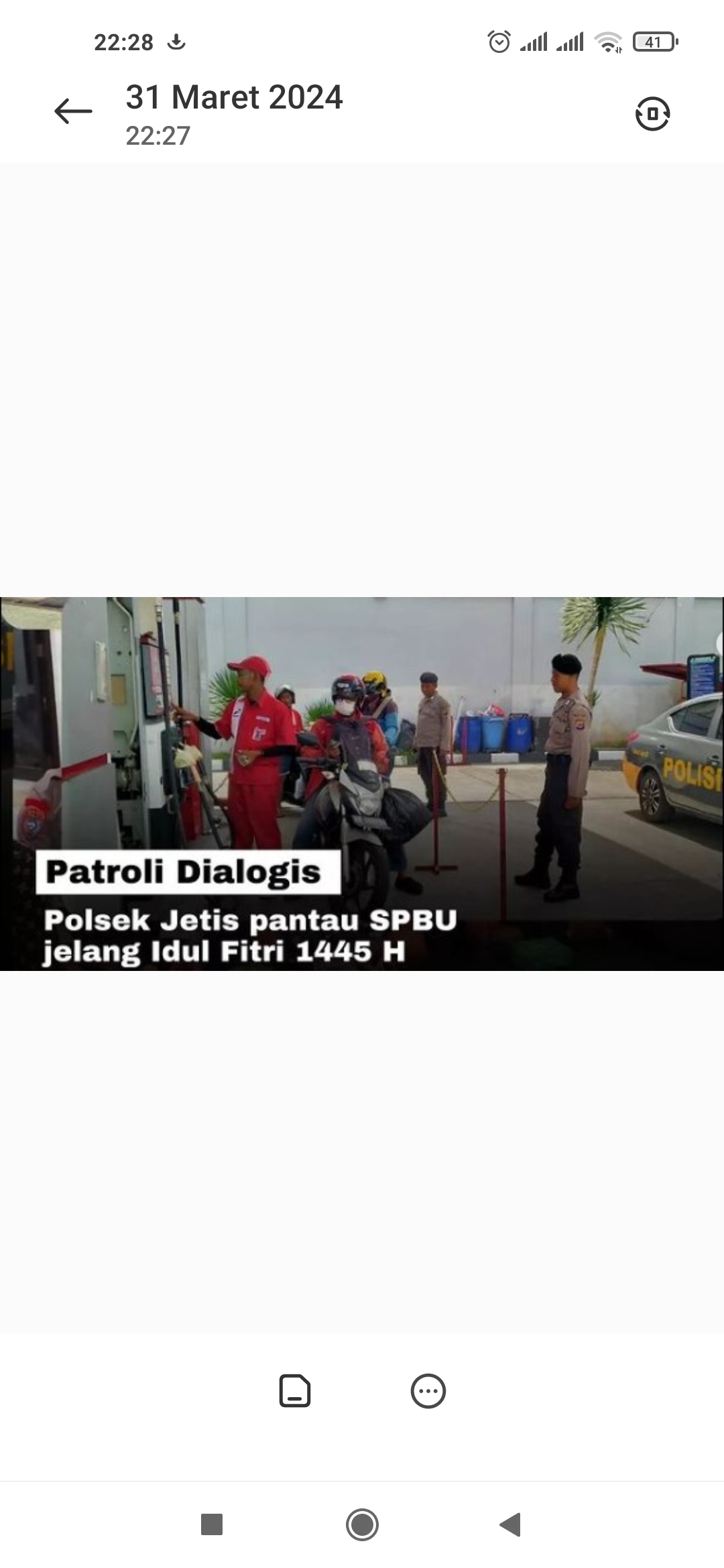LANCAR: Petugas Polres Jetis Polresta Jogja patroli dialogis di SPBU Jalan AM Sangaji, Yogyakarta pada Sabtu (30/3/2024). (Polresjogja.com)