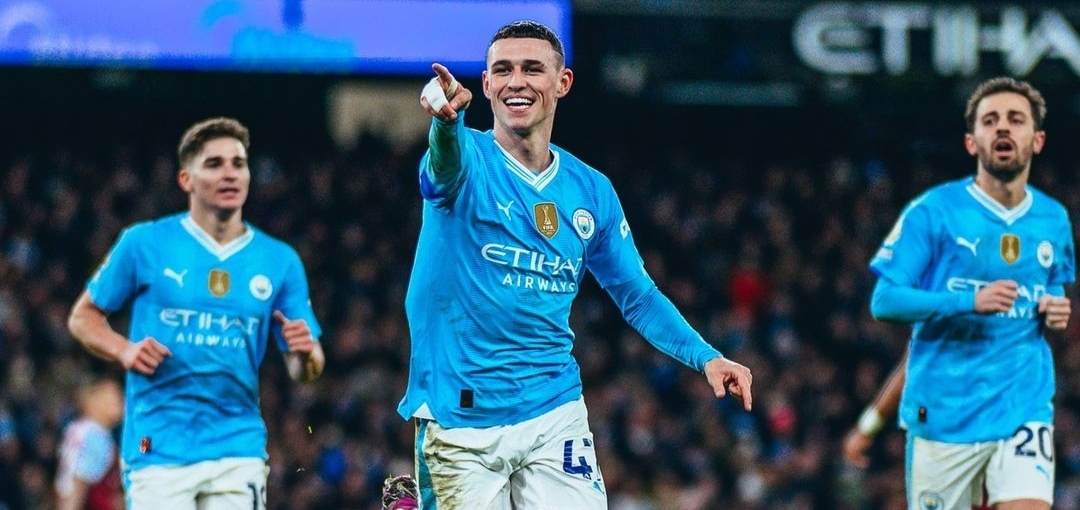 GACOR: Selebrasi Phil Foden usai mencetak hattrick ke gawang Aston Villa saat Manchester City menang 4-1 (ig mancity)