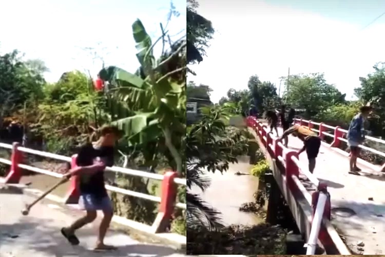 Pemuda yang hancurkan jembatan demi truk sound system melintas. (Instagram/ @Updatenetizen)