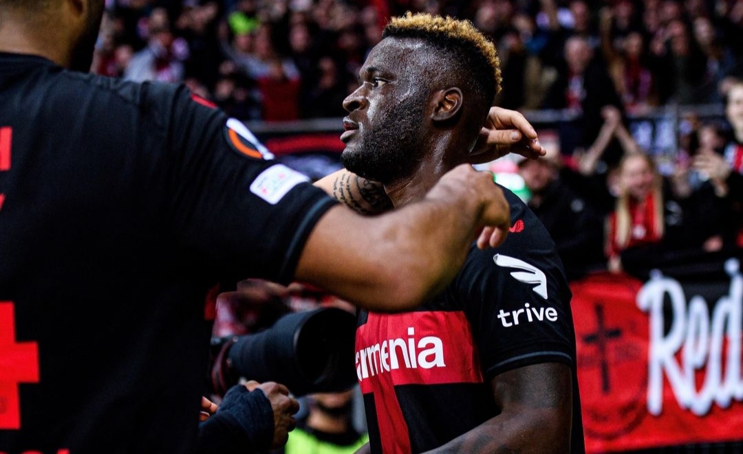 TENANG: Victor Boniface kembali catatkan gol saat usai cedera saat Bayer Leverkusen bungkam West Ham United