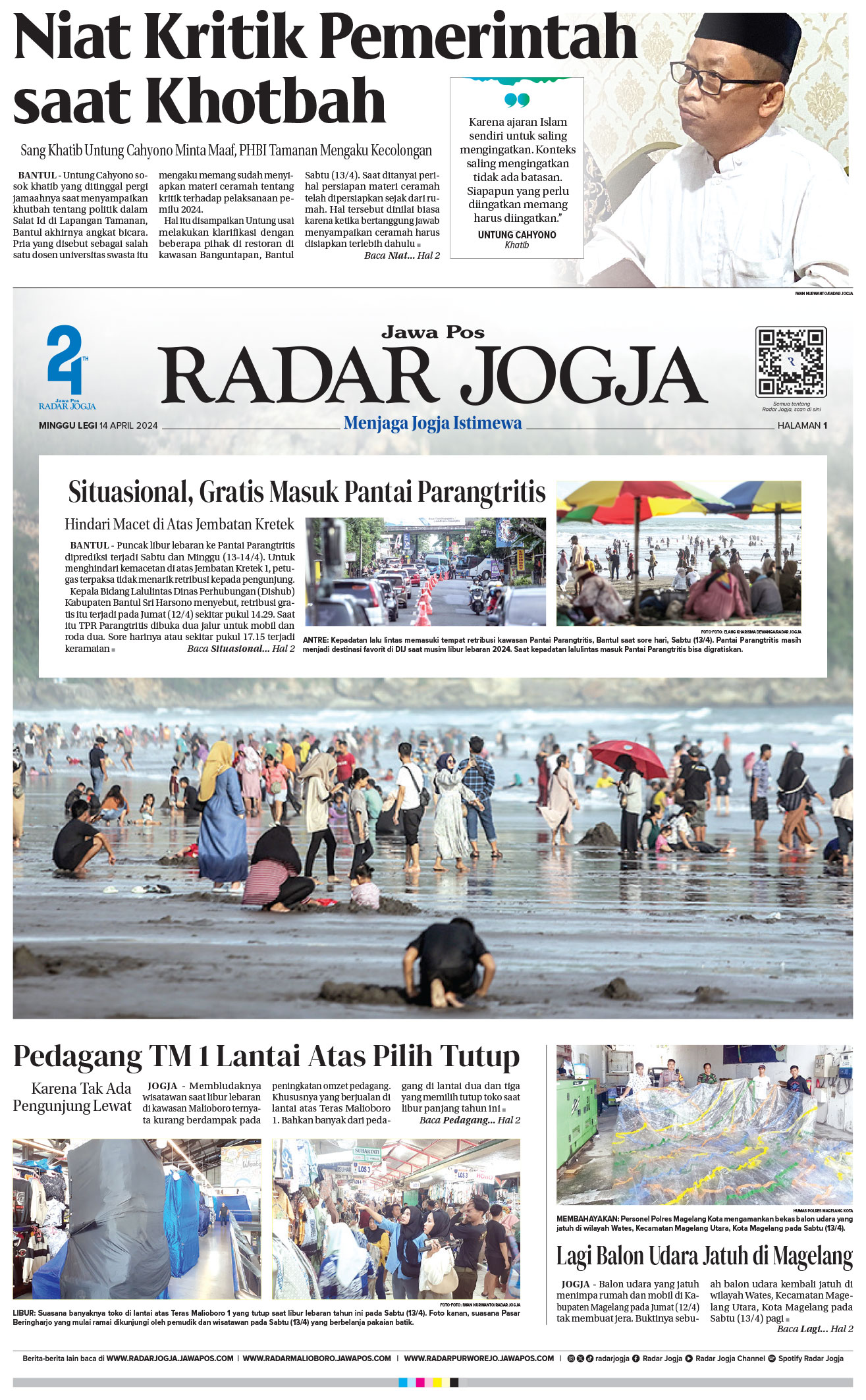 Jawa Pos Radar Jogja edisi Minggu 14 April 2024