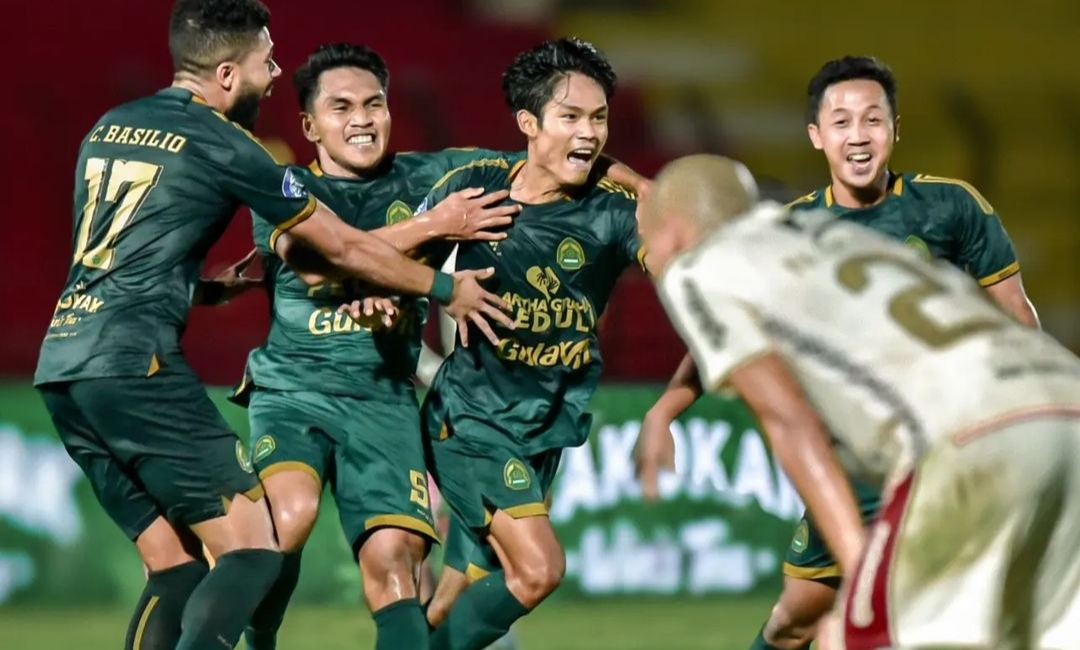 Selebrasi para pemain Persikabo usai ciptakan comeback atas Bali United
