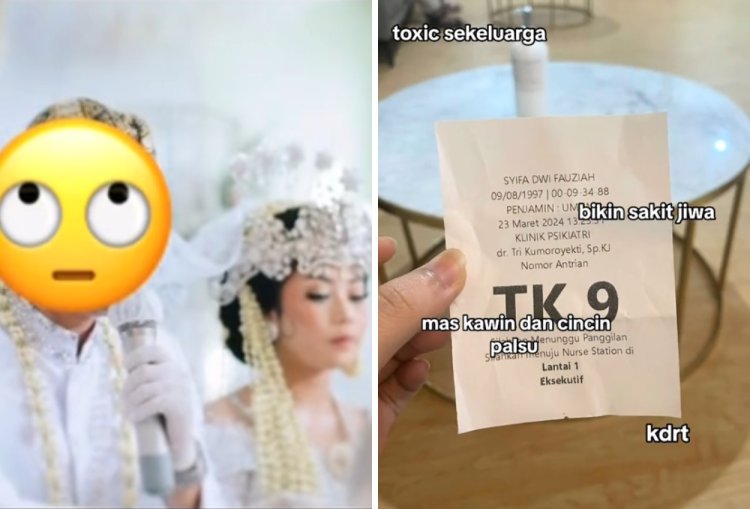 Ditipu Pria Berseragam Usai Dinikahi Pakai Mahar Emas Palsu, Putri Camat Putuskan Gugat Cerai. Gambar : Kolase Tangkapan Layar Tiktok/@syfdwf