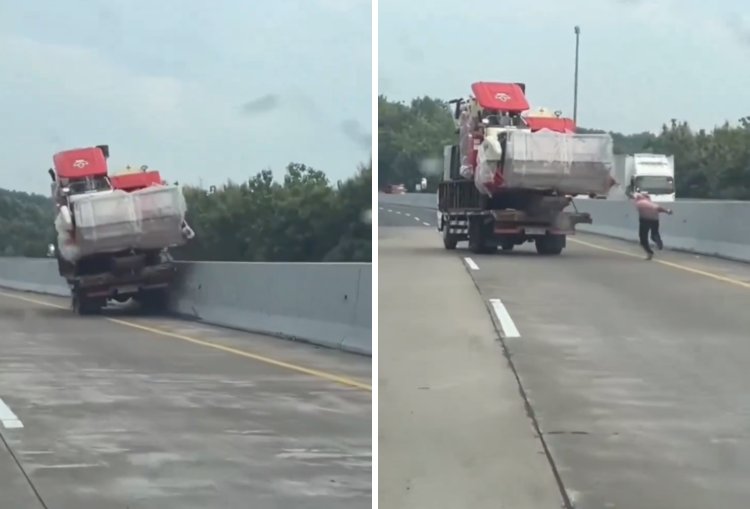 Video Viral, Truk Jalan Sendiri di Tol Kalikangkung, Sopir Truk Ngejar sampe Pontang-panting. Gambar: Kolase Tangkapan Layar Twitter/@Pai_C1
