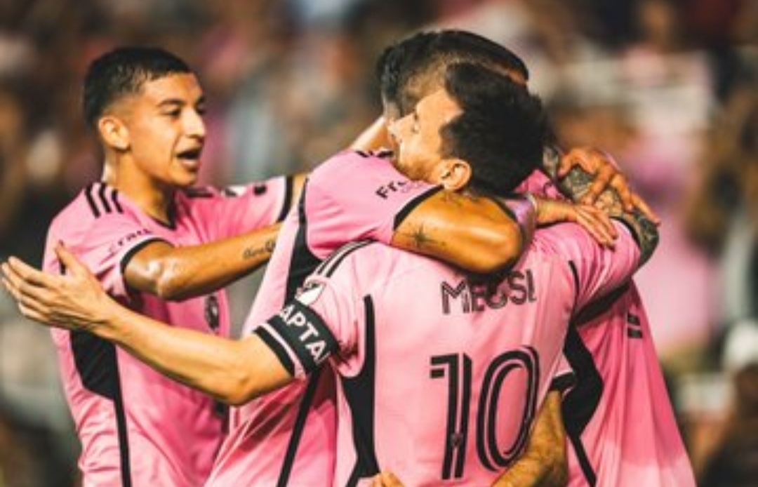 TRIO: Selebrasi para pemain Inter Miamj usai Lionel Messi mencetak gol ke gawang Nashville (X intermiami)