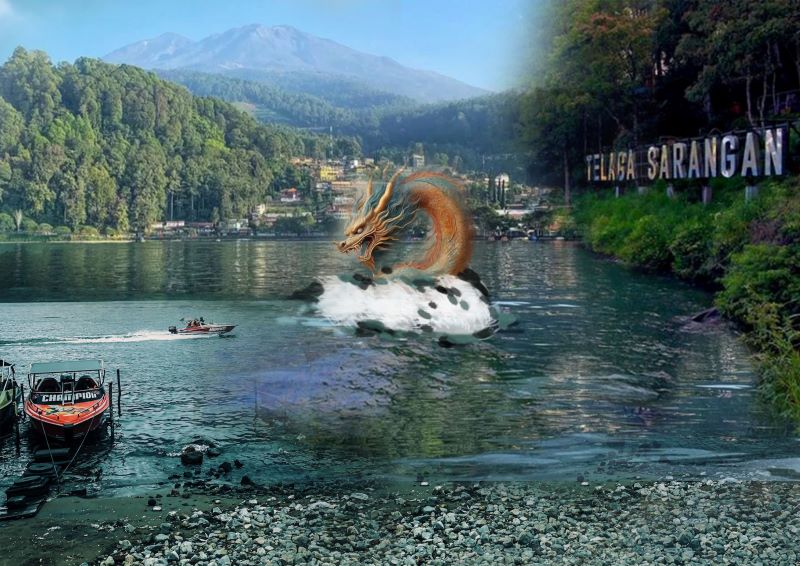 Ilustrasi mitos Telaga Sarangan Gunung Lawu, Kabupaten Magetan, Jawa Timur.