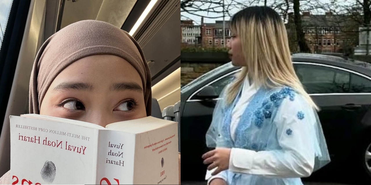 Kolase foto Zara saat membaca buku Sapiens dan setelah melepas hijabnya