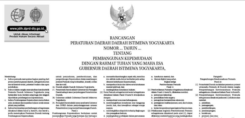 Rancangan Peraturan Daerah Daerah Istimewa Yogyakarta tentang Pembangunan Kepemudaan