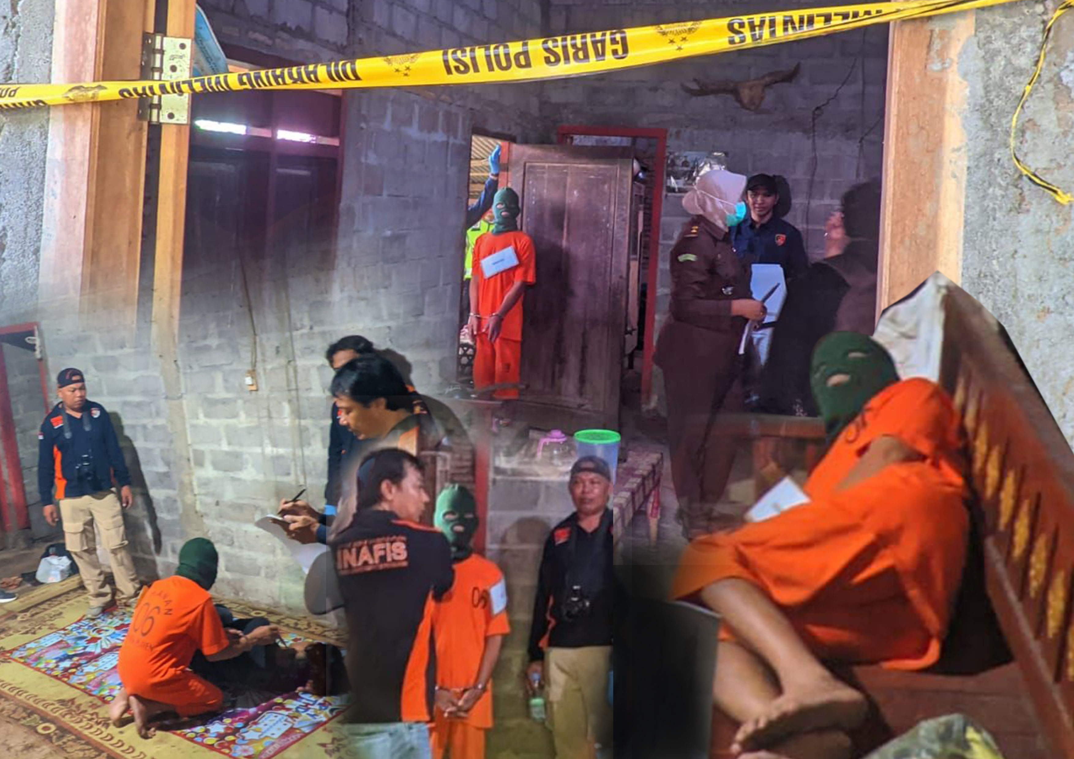 Rekonstruksi adegan pembunuhan sadis di Dadapayu, Semanu, Kabupaten Gunungkidul, Rabu (24/4/2024).