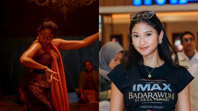 Claresta Taufan saat perankan Ratih menari di Film Badarawuhi di Desa Penari dan tampilan di luar akting.