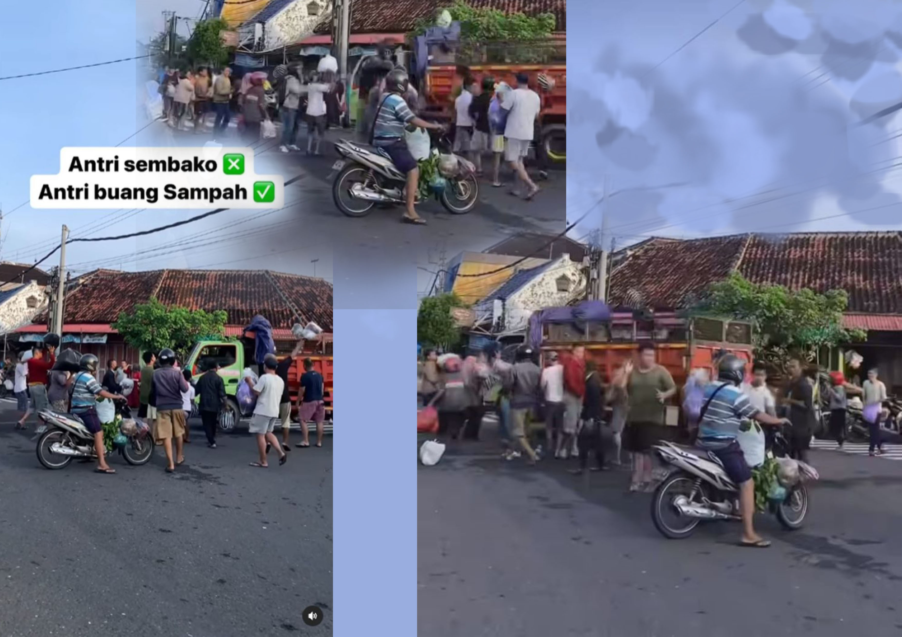 Warga Jogja berbondong bondong mengantre buang sampah di bak truk pembuangan sampah.