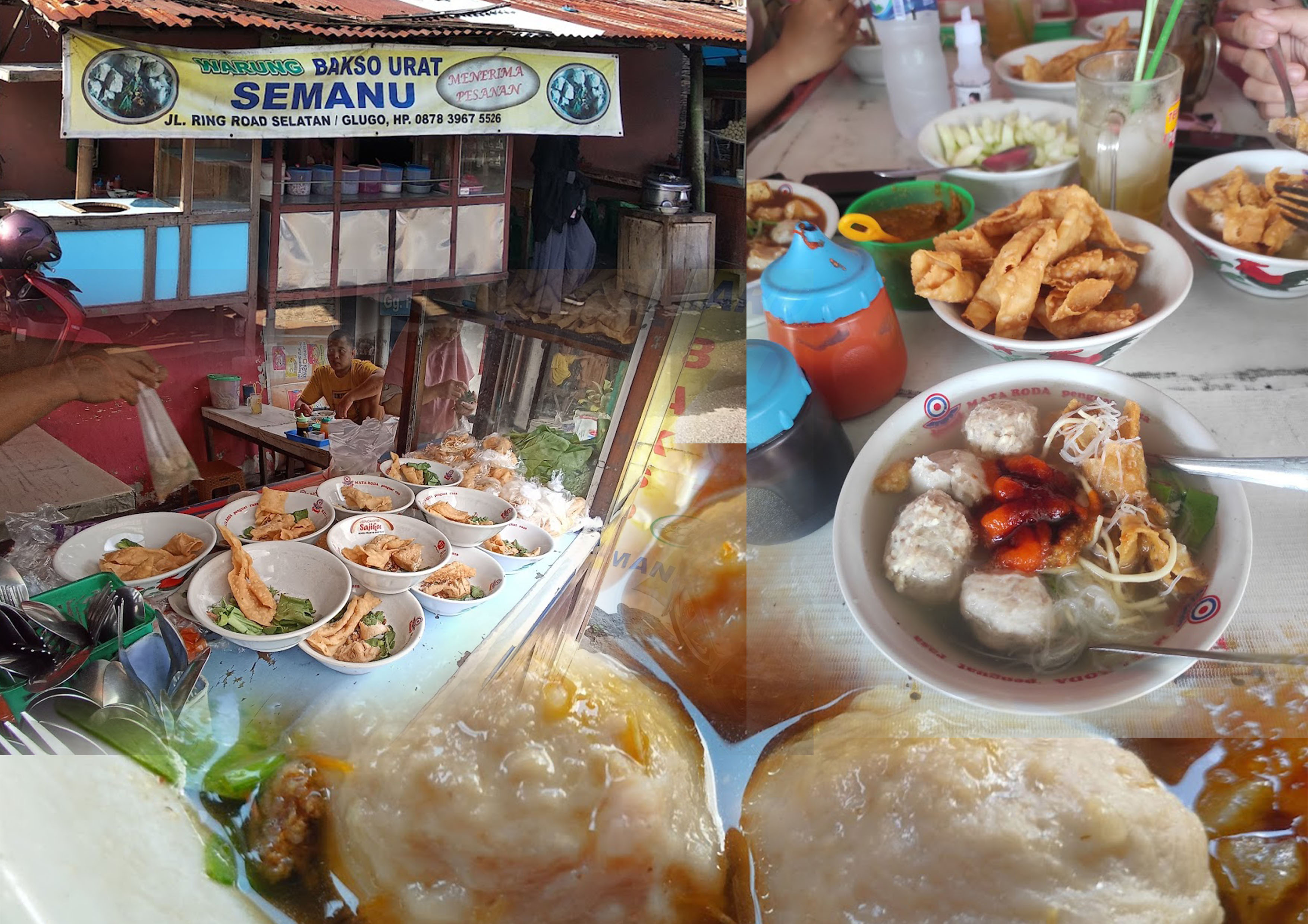 Kelezatan  Warung Bakso Urat Semanu di Jalan Ringroad Selatan, Glugo, Panggungharjo, Sewon, Kabupaten Bantul, DIY.
