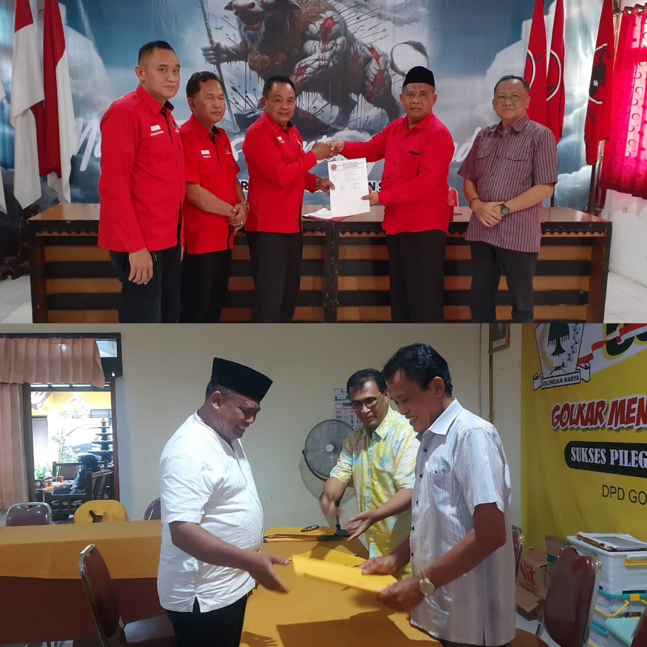 OPTIMISTIS: Harda Kiswaya menyerahkan berkas pendaftaran calon kepala daerah di PDI Perjuangan.