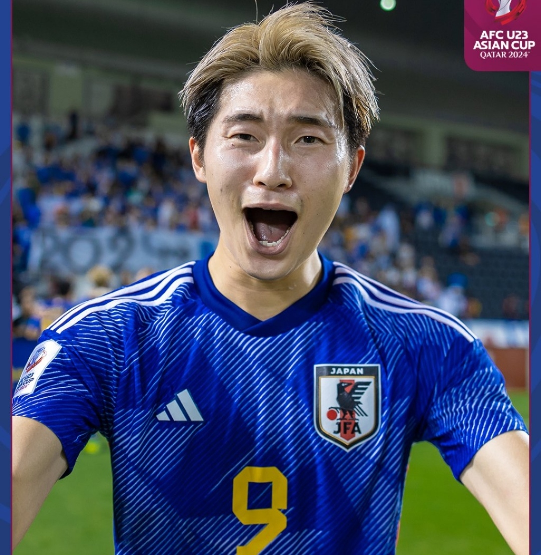 Shota Fujior rayakan kemenangan atas Irak yang mengantarkan Jepang segel satu tempat di Final Piala Asia u23 2024 dan Olimpiade 2024 paris (X afcasiancup2023]