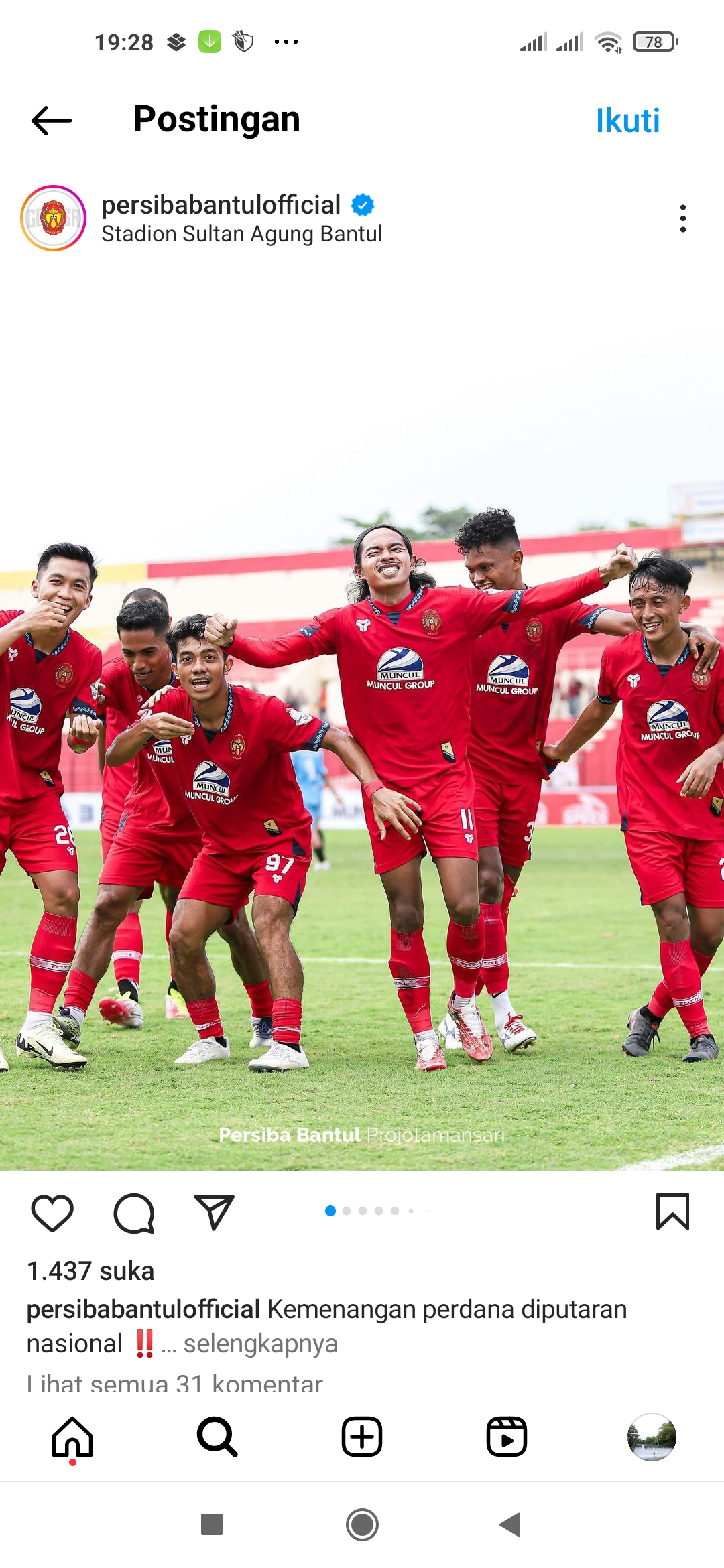 BESAR: Persiba Bantul menuntaskan lawannya Persekat Ketapang dengan skor 3-0 di Stadion Sultan Agung (SSA) Bantul. (Dok Persiba Bantul)