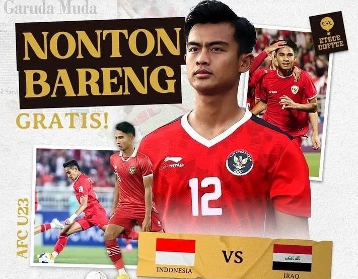 Poster nobar Timnas Indonesia U-23 VS Irak di ETECE Coffee Roastery
