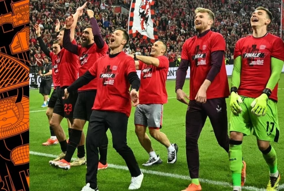 Xabi Alonso dan pemain Bayer Leverkusen rayakan keberhasilan mereka ke final Europa League (ig bayer04fussball)